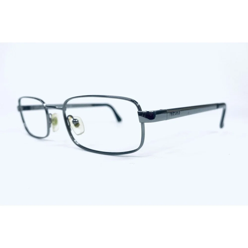 Versace Dark Silver Gun Metal Rectangular Glasses Italy MOD 1001 52 19 135